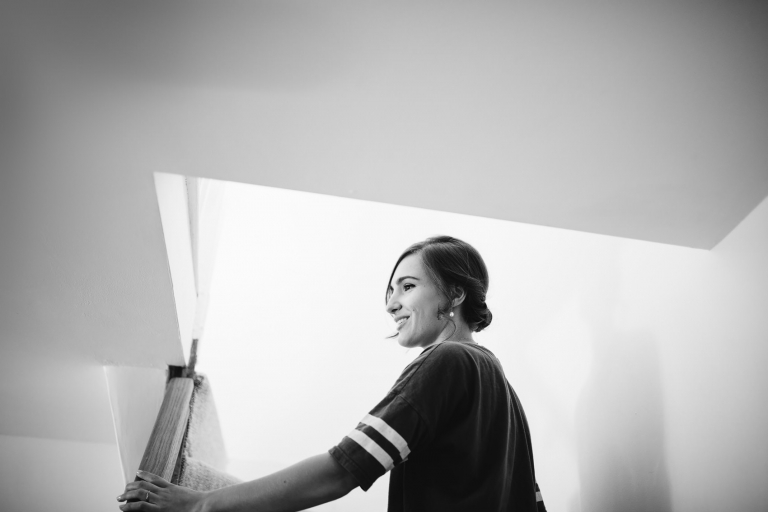 black and white bridal prep
