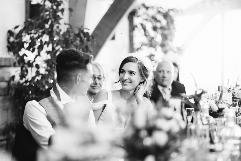 brides reaction during the speeches